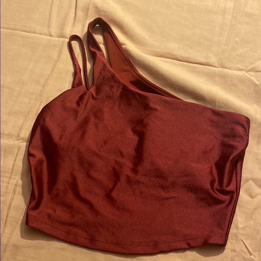 Old Navy Active One Shoulder Cranberry Built-In Bra Crop Top